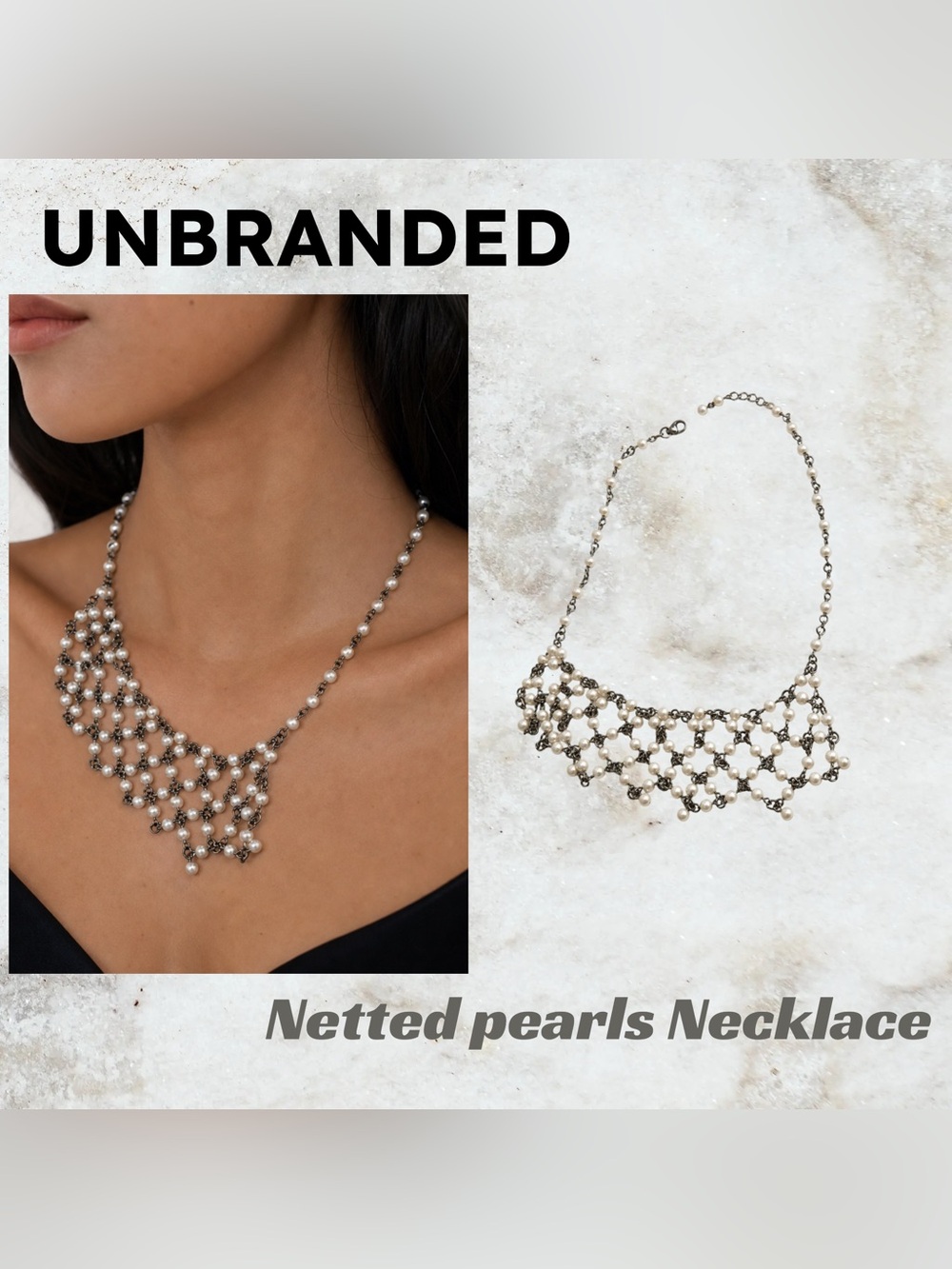 👍GUC UNBRANDED | 23 cm | Elegant Vintage-inspired netted faux pearl necklace